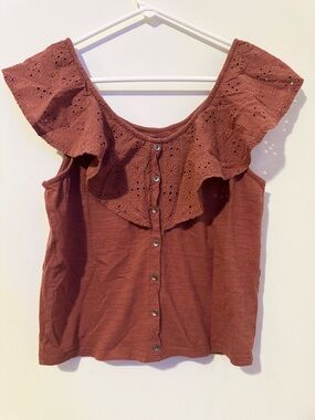 American Eagle Rust Eyelet Ruffle Top